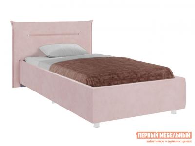 Односпальная кровать  Альба ПМ Нежно-розовый, велюр, 90х200 см, С дном короба для белья МебельСон. Цвет: розовый