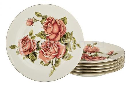 Набор из 6 тарелок плоских Корейская роза 126-502 АРТИ-М. Цвет: зеленый, золотой, молочный, розовый